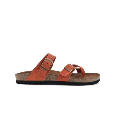 Women's Gracie Leather Footbed Sandal Orange $23.50 Shoes