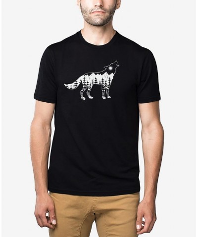 Men's Premium Blend Word Art Howling Wolf T-shirt Black $20.25 T-Shirts