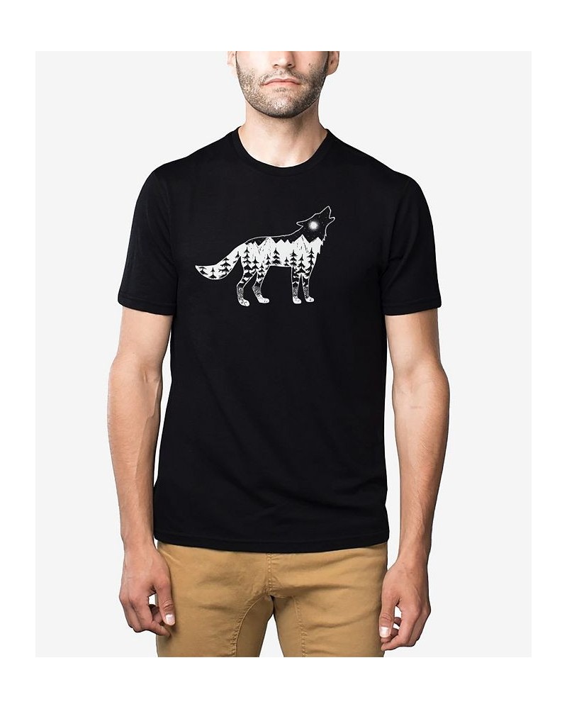 Men's Premium Blend Word Art Howling Wolf T-shirt Black $20.25 T-Shirts