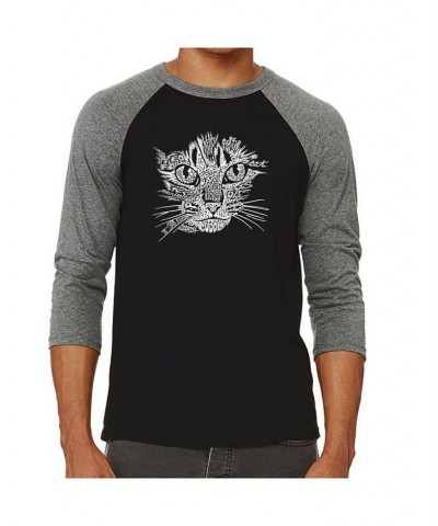 Cat Face Men's Raglan Word Art T-shirt Gray $23.84 T-Shirts