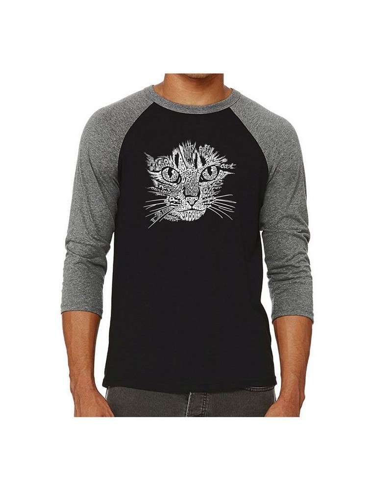 Cat Face Men's Raglan Word Art T-shirt Gray $23.84 T-Shirts