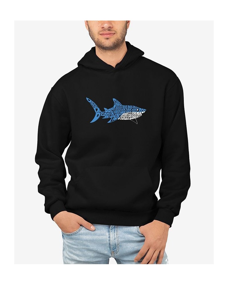 Men's Word Art Daddy Shark Hooded Sweatshirt Black $35.39 Sweatshirt