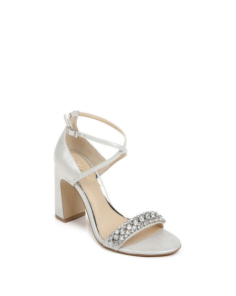 Women's Penny High Heel Evening Sandal Silver $41.28 Shoes