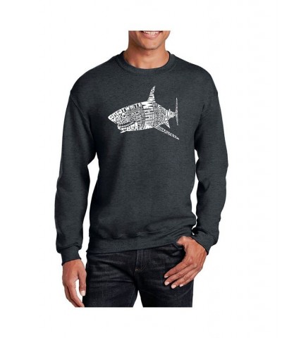 Men's Word Art Species Of Shark Crewneck Sweatshirt Gray $29.99 Sweatshirt
