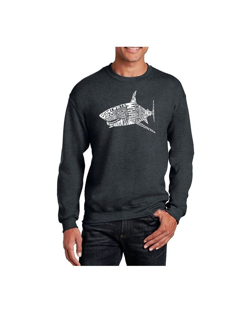 Men's Word Art Species Of Shark Crewneck Sweatshirt Gray $29.99 Sweatshirt