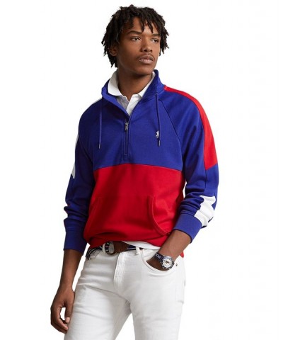 Men's Color-Blocked Quarter-Zip Soft Cotton Pullover Red $56.88 Shirts
