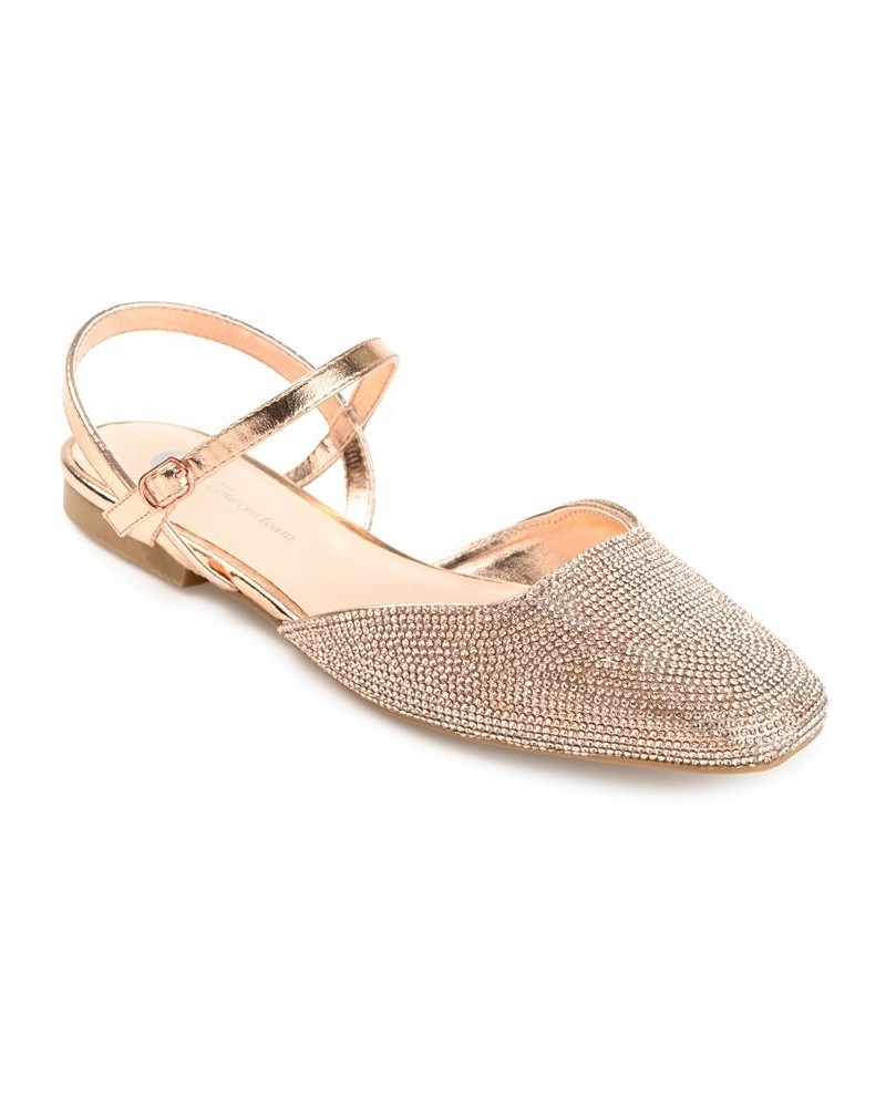 Women's Nysha Rhinestone Flat Gold $47.00 Shoes