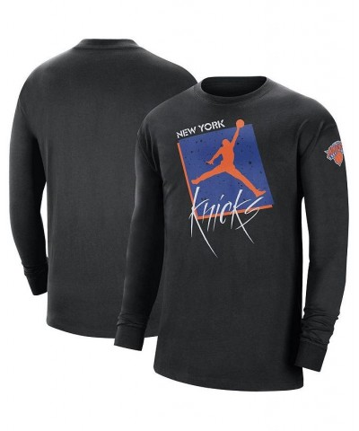Men's Brand Black New York Knicks Courtside Max 90 Vintage-Like Wash Statement Edition Long Sleeve T-shirt $24.83 T-Shirts