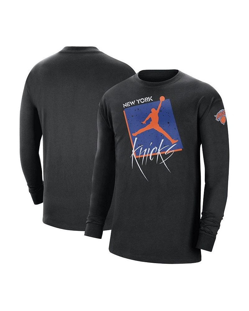 Men's Brand Black New York Knicks Courtside Max 90 Vintage-Like Wash Statement Edition Long Sleeve T-shirt $24.83 T-Shirts