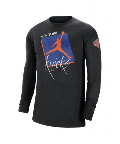 Men's Brand Black New York Knicks Courtside Max 90 Vintage-Like Wash Statement Edition Long Sleeve T-shirt $24.83 T-Shirts