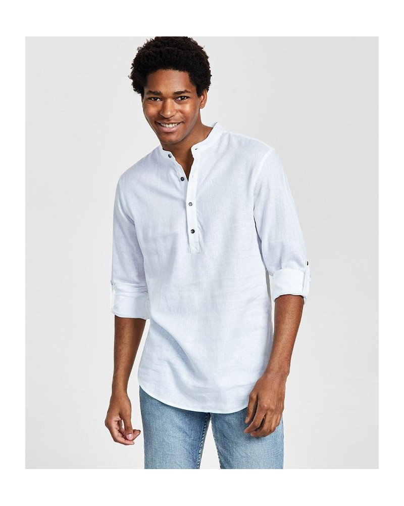 Men's Regular-Fit Linen Popover Shirt White $20.40 Shirts