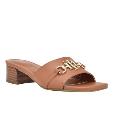 Women's Pippe Stacked Heel Slide-on Sandals Brown $37.92 Shoes