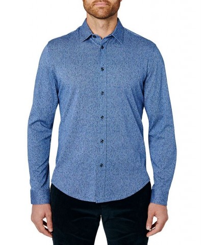 Men's Lapis Liquid Knit Long Sleeve Button Up Shirt Blue $44.88 Shirts