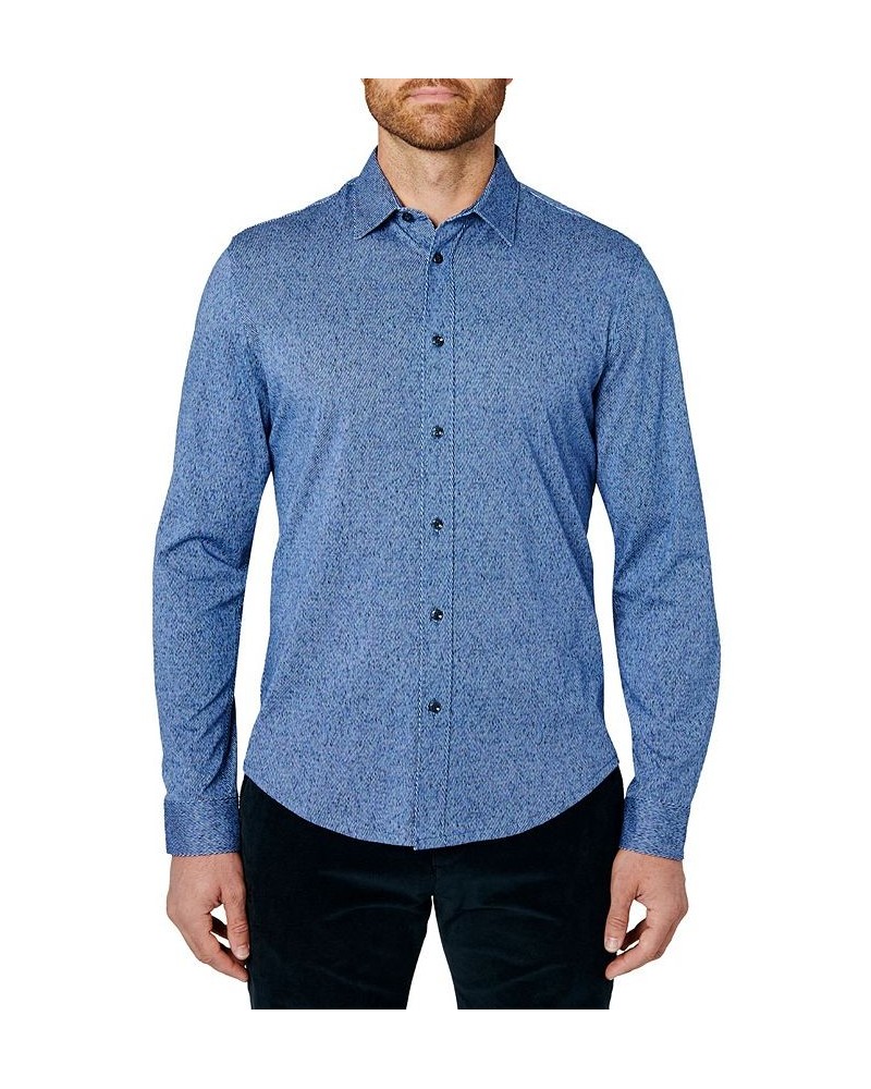 Men's Lapis Liquid Knit Long Sleeve Button Up Shirt Blue $44.88 Shirts