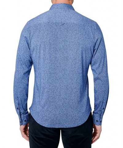 Men's Lapis Liquid Knit Long Sleeve Button Up Shirt Blue $44.88 Shirts