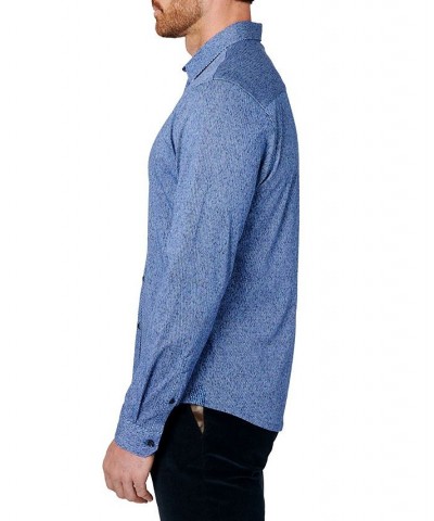 Men's Lapis Liquid Knit Long Sleeve Button Up Shirt Blue $44.88 Shirts