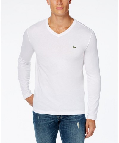 Men's V-Neck Casual Long Sleeve Jersey T-Shirt White $32.80 T-Shirts