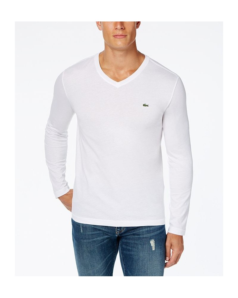 Men's V-Neck Casual Long Sleeve Jersey T-Shirt White $32.80 T-Shirts