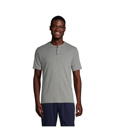 Men's Knit Rib Short Sleeve Henley Pajama Shirt Gray $26.47 Pajama