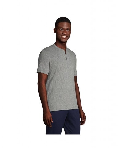 Men's Knit Rib Short Sleeve Henley Pajama Shirt Gray $26.47 Pajama