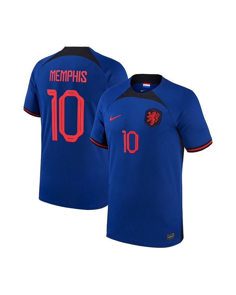 Men's Memphis Depay Blue Netherlands National Team 2022/23 Away Breathe Stadium Replica Player Jersey $63.00 Jersey