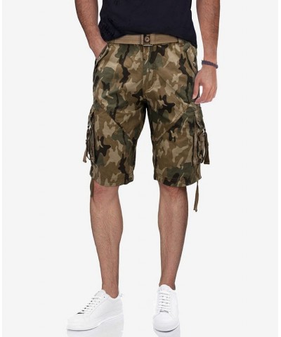 Men's Belted Twill Tape Detail Cargo Short Brown $20.43 Shorts