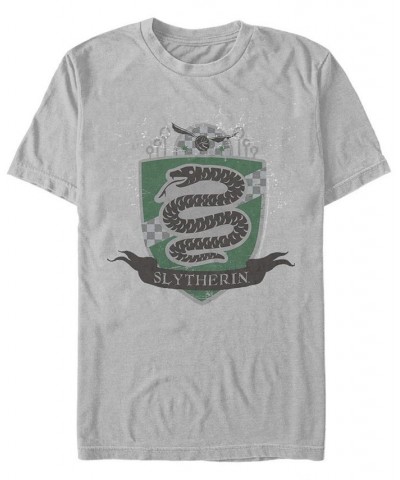 Men's Slytherin Badge Short Sleeve Crew T-shirt Silver $19.24 T-Shirts