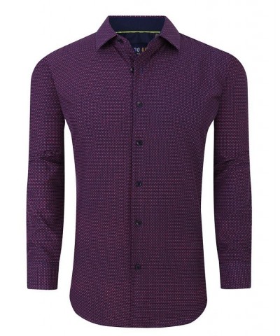 Men's Geometric Four-Way Stretch Button Down Shirt Red $18.54 Shirts