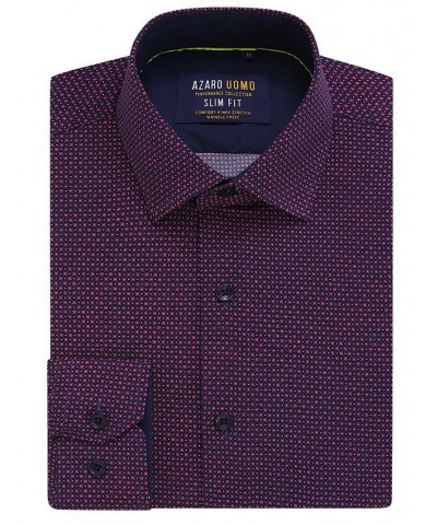 Men's Geometric Four-Way Stretch Button Down Shirt Red $18.54 Shirts