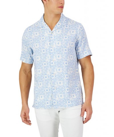 Men's Short-Sleeve Tile Shibori Silk Shirt White $17.64 Shirts