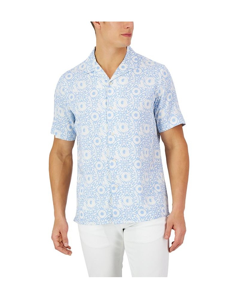 Men's Short-Sleeve Tile Shibori Silk Shirt White $17.64 Shirts