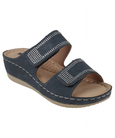 Women's Rea Embellished Wedge Sandals Blue $28.00 Shoes