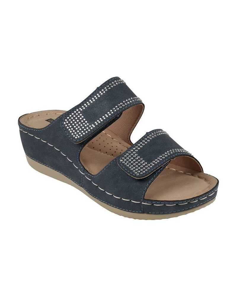 Women's Rea Embellished Wedge Sandals Blue $28.00 Shoes