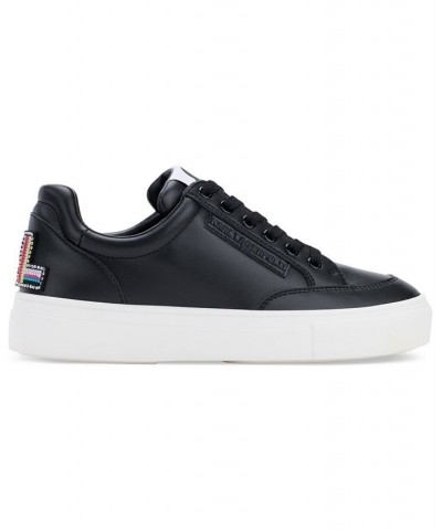 Women's Calico Patch Lace-Up Low-Top Sneakers Black $47.68 Shoes