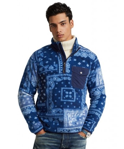 Men's Bandanna Patchwork-Print Fleece Pullover Blue $50.21 Sweatshirt