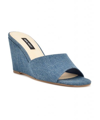 Women's Nesa Square Toe Slide-on Wedge Dress Sandals Blue $45.60 Shoes