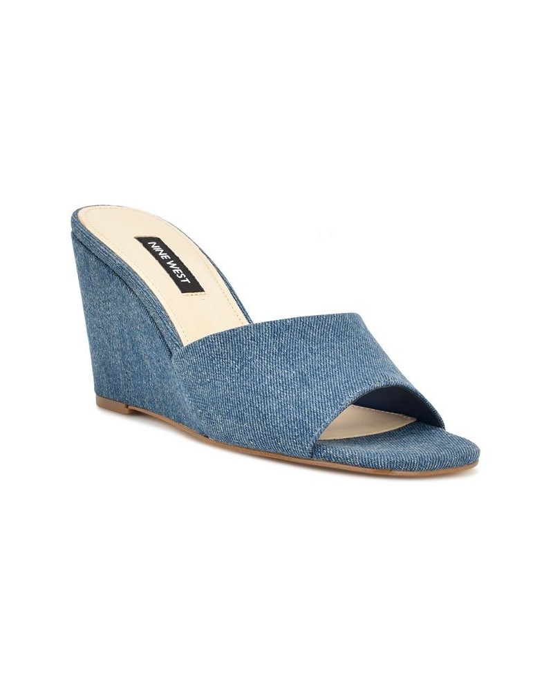 Women's Nesa Square Toe Slide-on Wedge Dress Sandals Blue $45.60 Shoes