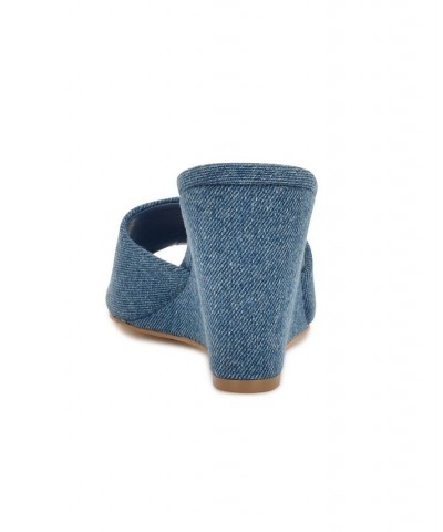 Women's Nesa Square Toe Slide-on Wedge Dress Sandals Blue $45.60 Shoes