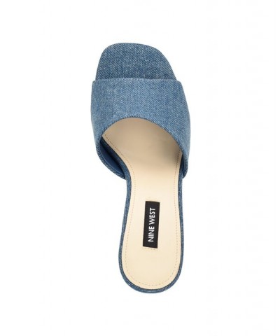 Women's Nesa Square Toe Slide-on Wedge Dress Sandals Blue $45.60 Shoes