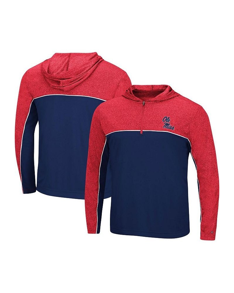 Men's Navy, Heathered Red Ole Miss Rebels Flick Quarter-Zip Hoodie Windshirt $32.99 Sweatshirt