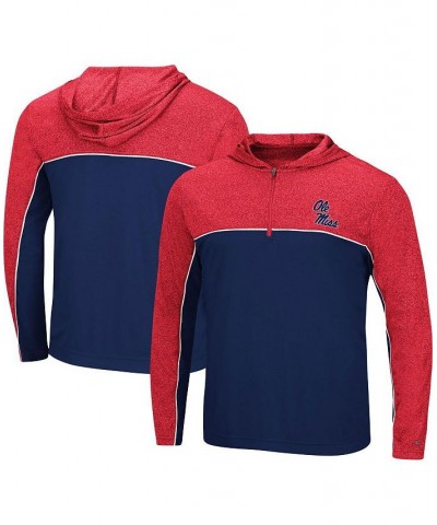 Men's Navy, Heathered Red Ole Miss Rebels Flick Quarter-Zip Hoodie Windshirt $32.99 Sweatshirt