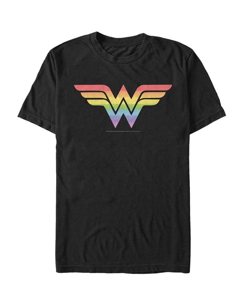 Men's Wonder Woman Wonder Rainbow Short Sleeve T-shirt Black $15.05 T-Shirts