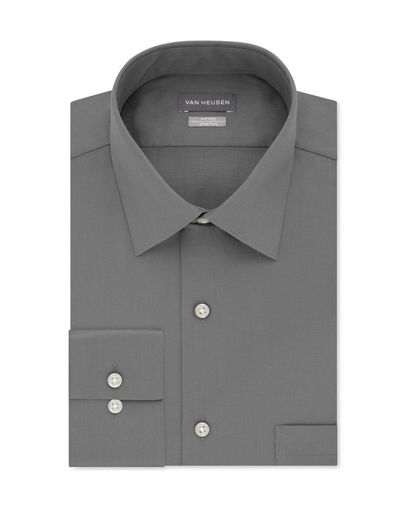 Men's Fitted Stretch Wrinkle Free Sateen Solid Dress Shirt Gray $15.75 Dress Shirts