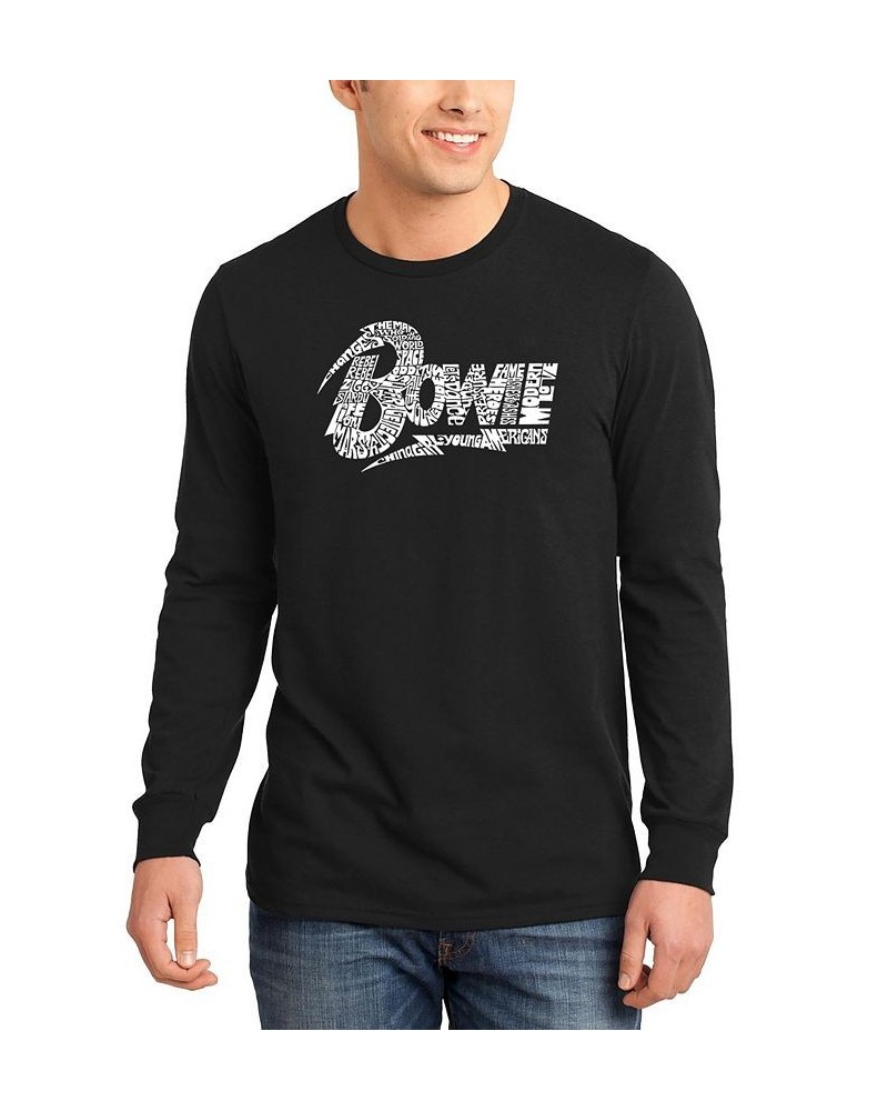 Men's David Bowie Logo Word Art Long Sleeve T-shirt Multi $16.80 T-Shirts