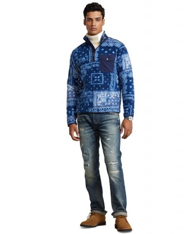 Men's Bandanna Patchwork-Print Fleece Pullover Blue $50.21 Sweatshirt