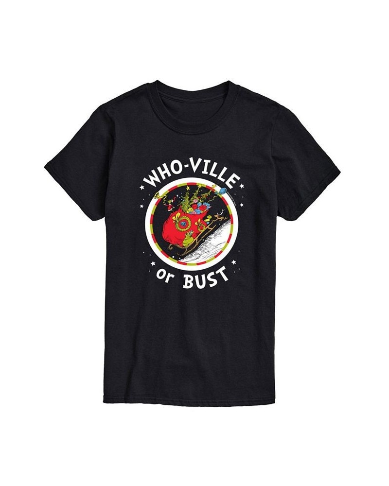 Men's Dr. Seuss The Grinch Who-Ville or Bust Graphic T-shirt Black $17.50 T-Shirts