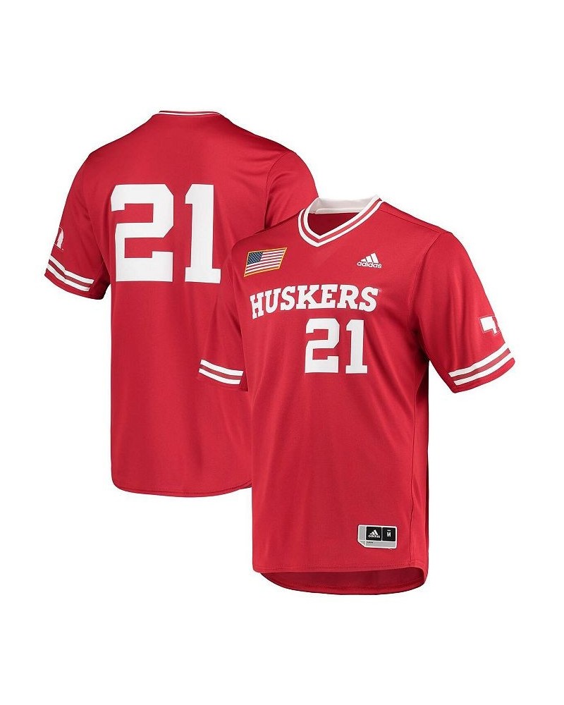 Men's Scarlet Nebraska Huskers Replica V-Neck Baseball Jersey $28.70 Jersey