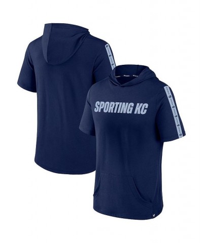 Men's Navy Sporting Kansas City Definitive Victory Short-Sleeved Pullover Hoodie $16.80 Sweatshirt