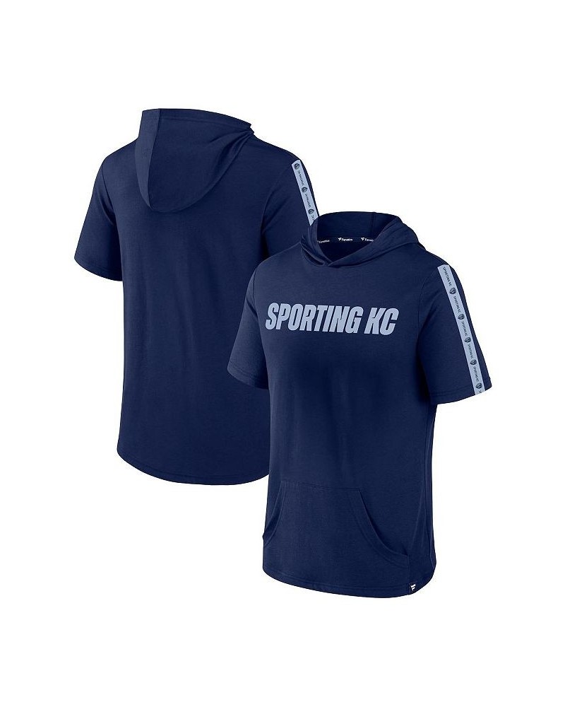 Men's Navy Sporting Kansas City Definitive Victory Short-Sleeved Pullover Hoodie $16.80 Sweatshirt