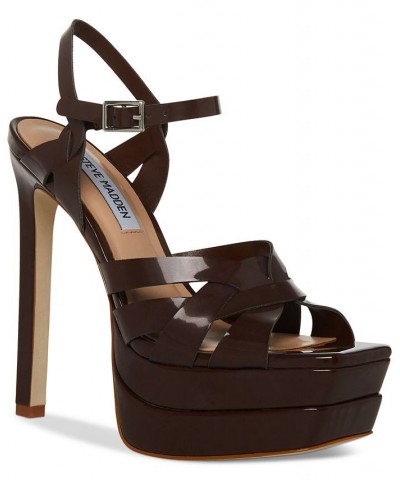 Women's Flirt Strappy Platform Dress Sandals Brown $47.60 Shoes